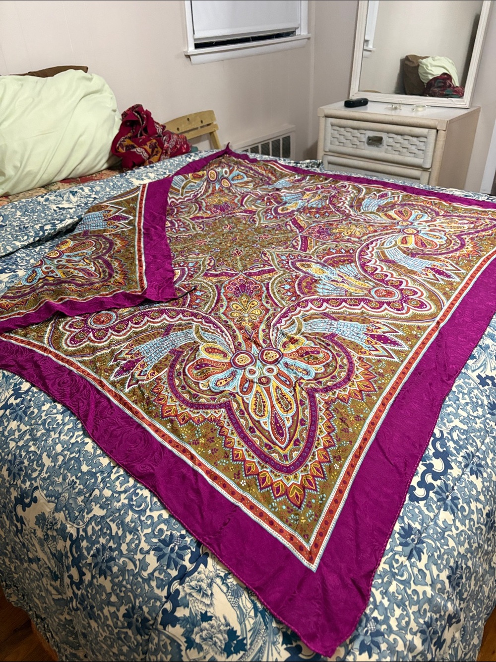 Magenta Paisley Silk-Feel Wrap Scarf